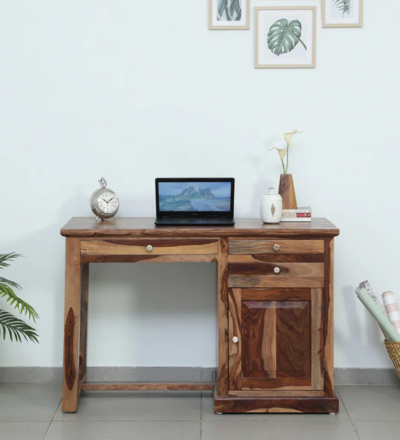 Study desk with laminated top and built-in bookshelf for home study setup