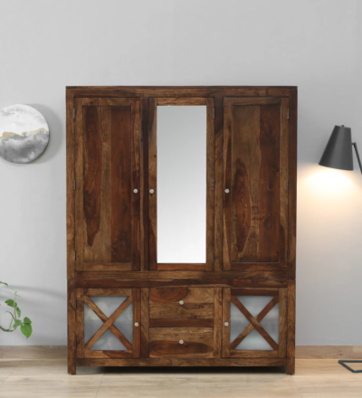 Minimalistic Sheesham wood wardrobe with 3 doors by Sarve Furniture – solid wood modern storage unit