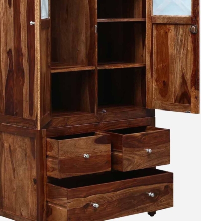 Wooden 2 Door Wardrobe with Drawers and Hanging Space By Sarve Furniture - Image 9