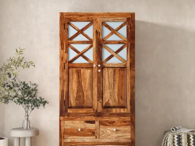 Wooden 2 door wardrobe with drawers and hanging space by Sarve Furniture – solid wood storage for bedroom