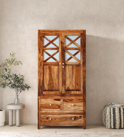 Wooden 2 door wardrobe with drawers and hanging space by Sarve Furniture – solid wood storage for bedroom