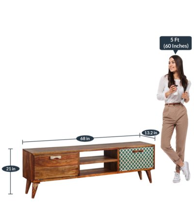 Compact TV Table with Dual Drawers and Wooden Texture in Sheesham - Image 3