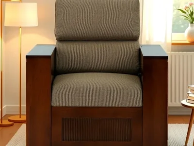 Small one seater sofa with thick cushion and compact frame