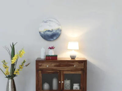 Compact Wooden Crockery Unit with Glass Panels and Spacious Drawer Base