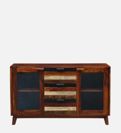 Teak Wood Crockery Unit with Glass Display, Drawer, and Side Cabinet Online - Image 6