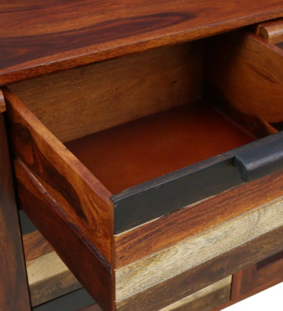 Teak Wood Crockery Unit with Glass Display, Drawer, and Side Cabinet Online - Image 8