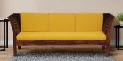 Vdine Sheesham Wood 3 Seater Sofa in Scratch Resistant Honey Oak Finish By Sarve Furniture