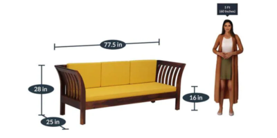 Vdine Sheesham Wood 3 Seater Sofa in Scratch Resistant Honey Oak Finish By Sarve Furniture - Image 3