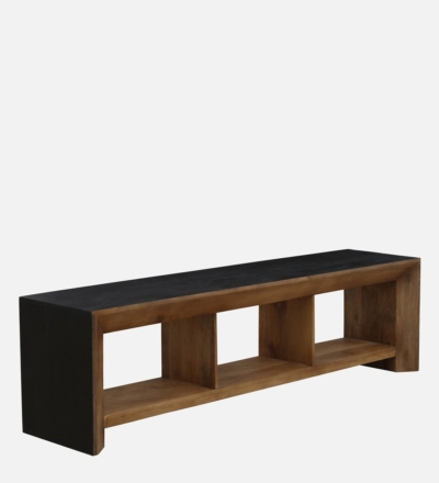 Entertainment Unit with Wooden Frame and Cable Cutouts for Devices - Image 5