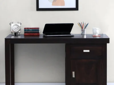 Traditional Sheesham wood study desk with carved legs and pull-out drawer by Sarve Furniture