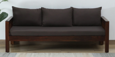 3 seater soft upholstered sofa with wooden frame and armrests