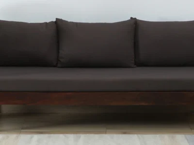 3 seater soft upholstered sofa with wooden frame and armrests