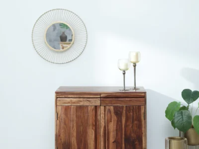 Wooden Cabinet with Open Shelf and Dual Door Storage for Living Room