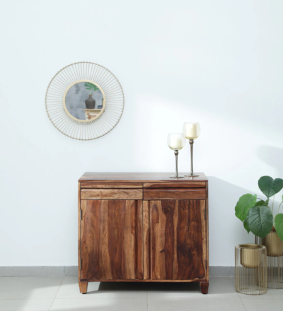 Wooden Cabinet with Open Shelf and Dual Door Storage for Living Room
