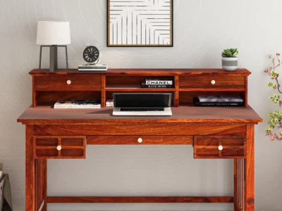 Minimalist study table with drawer and book rack for everyday use