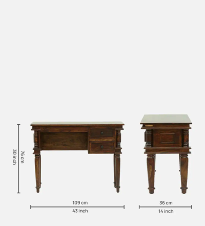 Sheesham Wood Writing Table with Compact Design and Built-In Drawer - Image 3