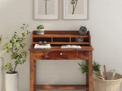 Study table with reading light slot and built-in drawers for night study use