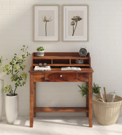 Study table with reading light slot and built-in drawers for night study use
