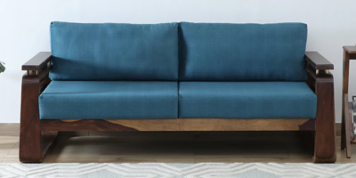 3 seater sofa with cushioned seat and provincial teak finish
