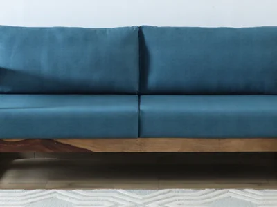 3 seater sofa with cushioned seat and provincial teak finish