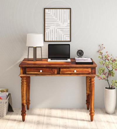 Writing table for kids with storage bin, bookshelf, and adjustable top