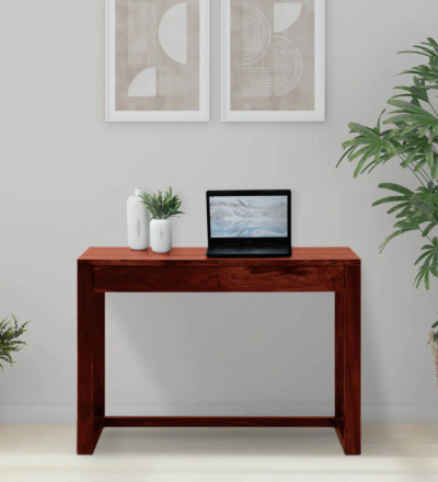 Rustic Wooden Writing Table and Polished Wood Surface Online Furniture