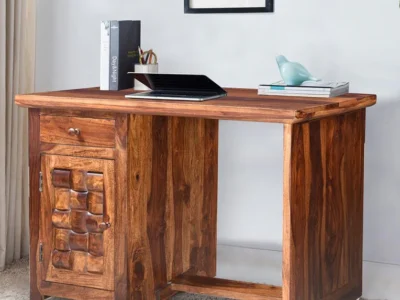 Compact wooden writing desk with storage for daily study and laptop use