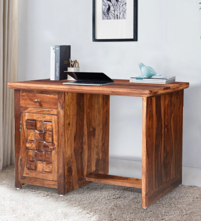 Compact wooden writing desk with storage for daily study and laptop use