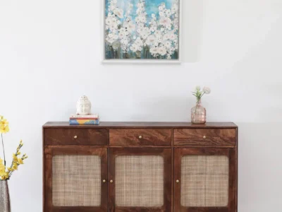 Elegant Sheesham Sideboard with Doors and Large Storage Drawer Compartments