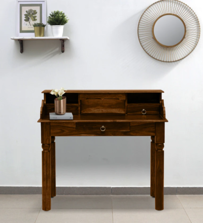Durable Wooden Writing Table with Side Storage and Pull-Out Drawer