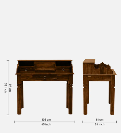Durable Wooden Writing Table with Side Storage and Pull-Out Drawer - Image 3