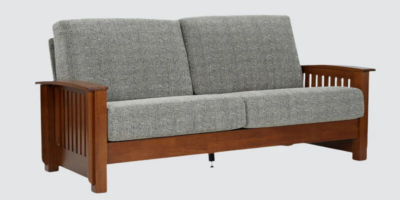 Comfortable Wooden Frame Sofa with Three Cushions and Neutral Fabric - Image 4