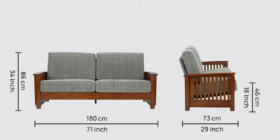 Comfortable Wooden Frame Sofa with Three Cushions and Neutral Fabric - Image 3