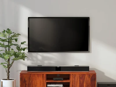 TV stand in solid Sheesham wood with woven drawer front design by Sarve Furniture