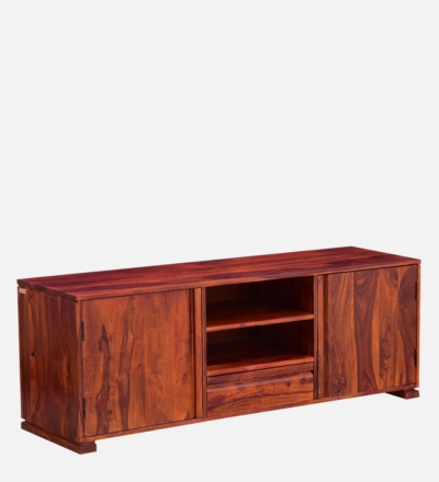 TV Stand in Solid Sheesham Wood with Woven Drawer Front Design - Image 6