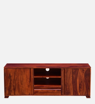 TV Stand in Solid Sheesham Wood with Woven Drawer Front Design - Image 8