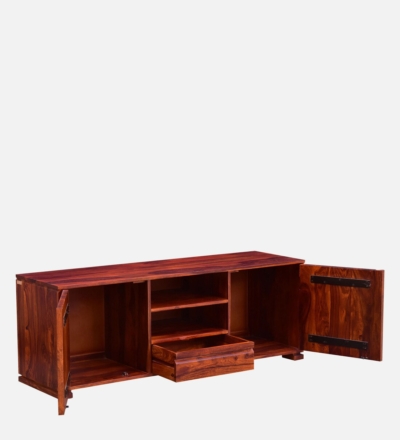 TV Stand in Solid Sheesham Wood with Woven Drawer Front Design - Image 7