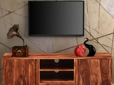 Classic Sheesham wood TV console with storage drawers by Sarve Furniture