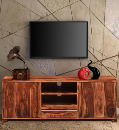Classic Sheesham wood TV console with storage drawers by Sarve Furniture