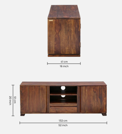 TV Unit with Drawers and Open Rack in Sheesham for Living Room - Image 3