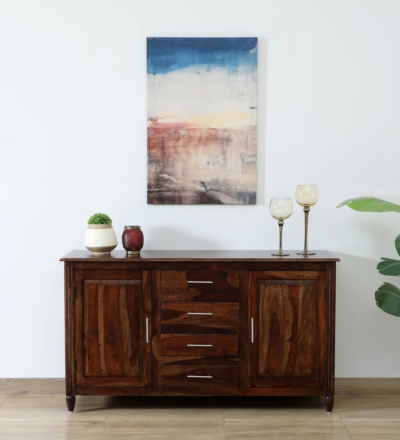 Modern Sideboard Buffet with Open Display Shelf and Closed Storage Cabinet