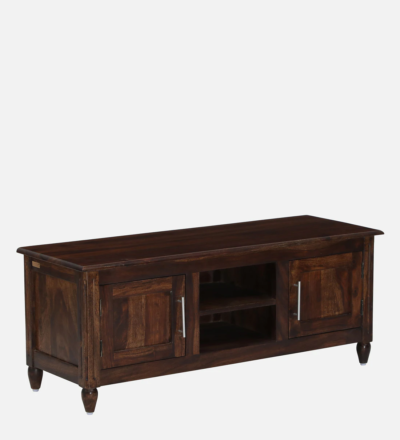 Smart Storage TV Table in Solid Sheesham Wood with Cable Slots - Image 4
