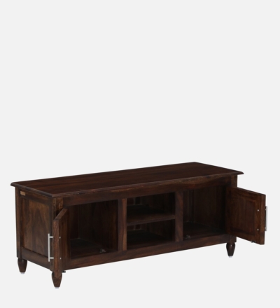 Smart Storage TV Table in Solid Sheesham Wood with Cable Slots - Image 7