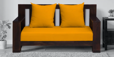 Classic 2 seater sofa with soft cushions and compact wooden frame for couples