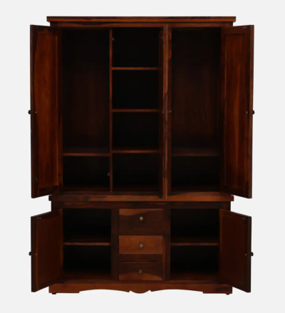 Rustic Sheesham Wood Wardrobe with Brass Handles and Drawers By Sarve Furniture - Image 12