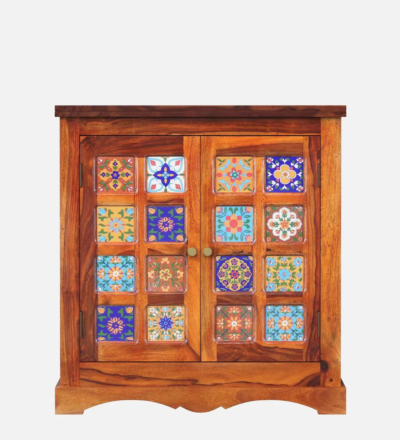 Compact Wooden Cabinet with Drawer and Double Door Storage in Honey Finish - Image 6