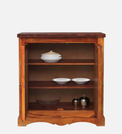 Compact Wooden Cabinet with Drawer and Double Door Storage in Honey Finish - Image 7
