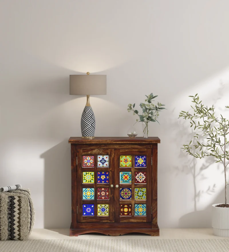 Solid Sheesham Wood Cabinet with Dual Doors and Inner Shelf Storage Online