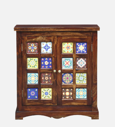 Solid Sheesham Wood Cabinet with Dual Doors and Inner Shelf Storage Online - Image 4