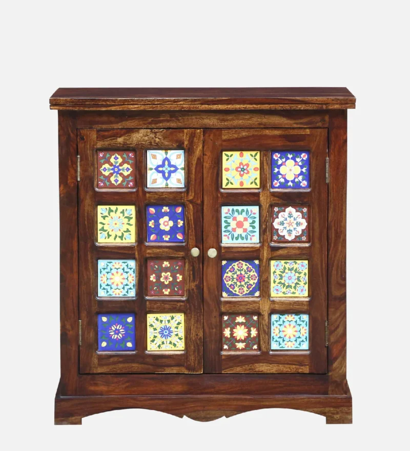 Solid Sheesham Wood Cabinet with Dual Doors and Inner Shelf Storage Online - Image 4